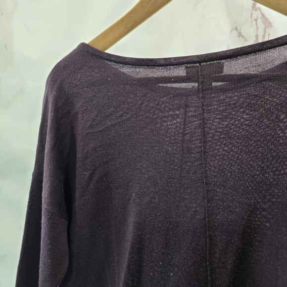J Jill Sweater Womens Medium P Purple Eggplant Merino Wool Seam Lightweight - Picture 6 of 11